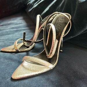 FEMME Faux Leather Sandal Heel in Silver